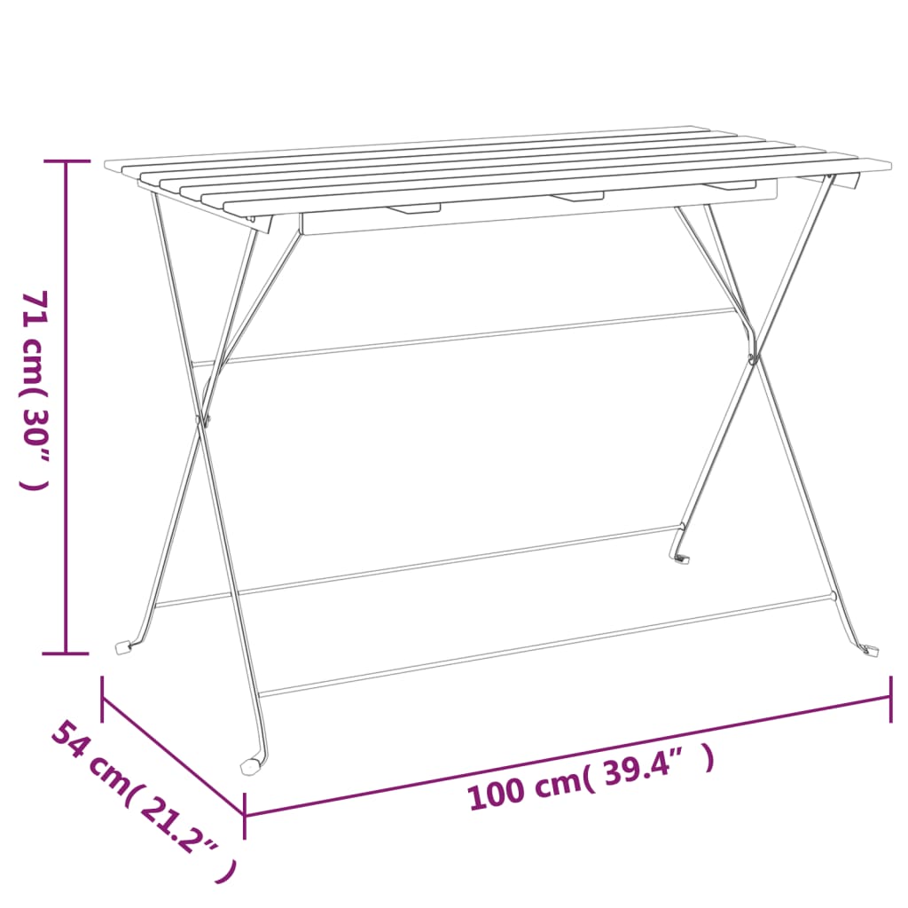 Sklopivi bistro stol 100 x 54 x 71 cm od drva bagrema i čelika