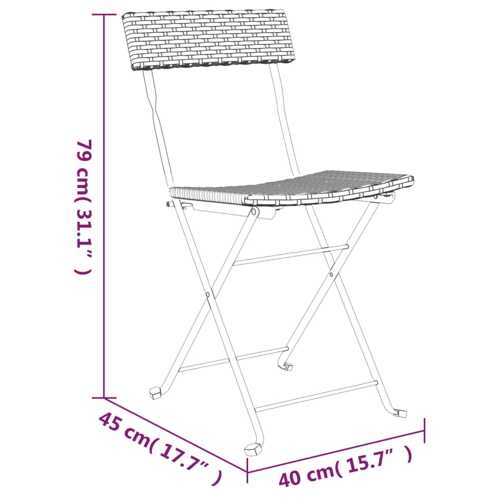 3-dijelni sklopivi bistro set od poliratana sivi