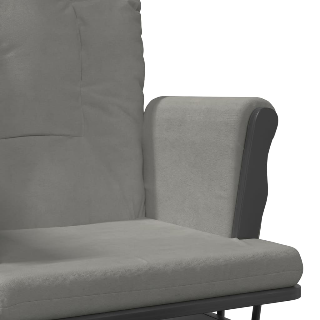 Stolica za ljuljanje s tabureom svjetlosiva od tkanine