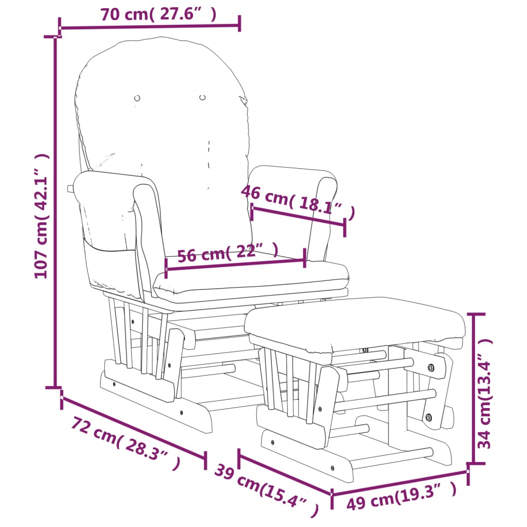 Stolica za ljuljanje s tabureom od tkanine krem bijela