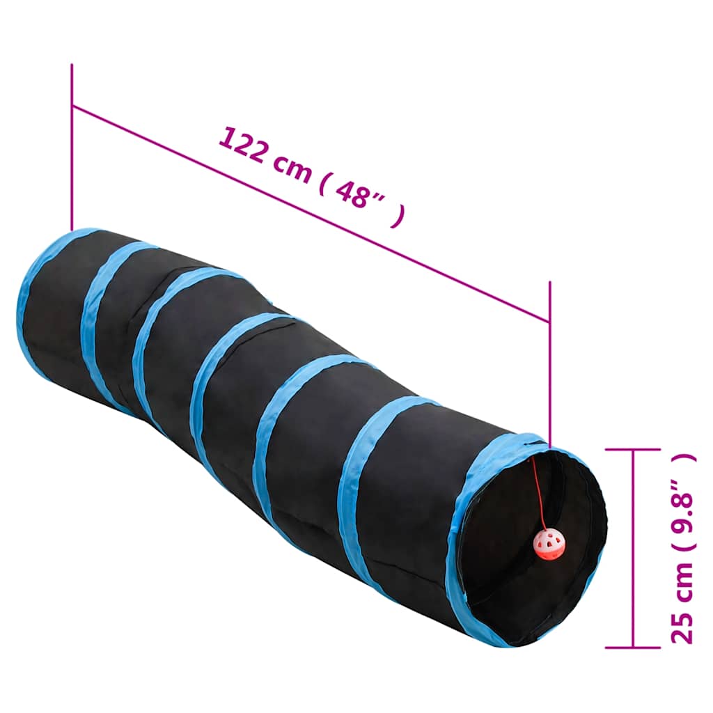 Tunel za mačke S-oblika crno-plavi 122 cm poliesterski
