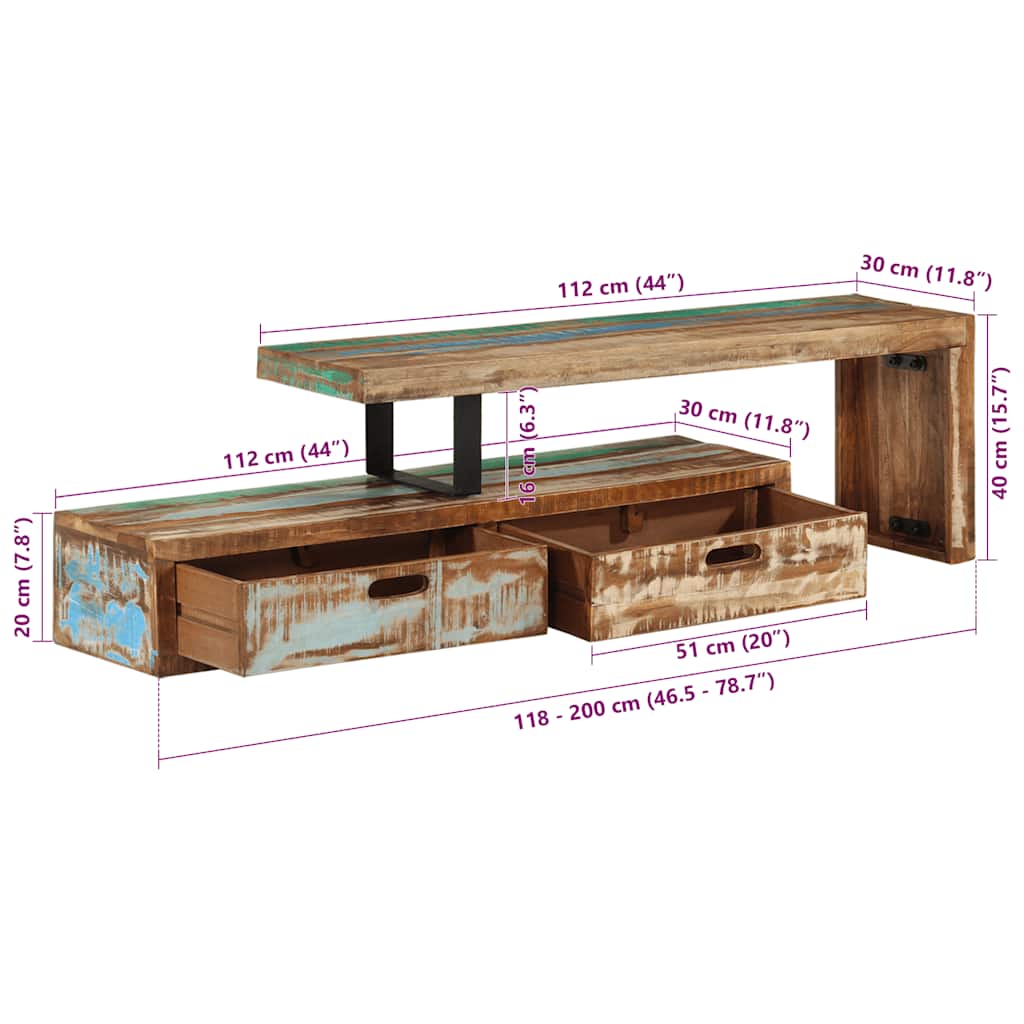 TV stalak (118-200) x 30 x 40 cm Masivno reciklirano drvo