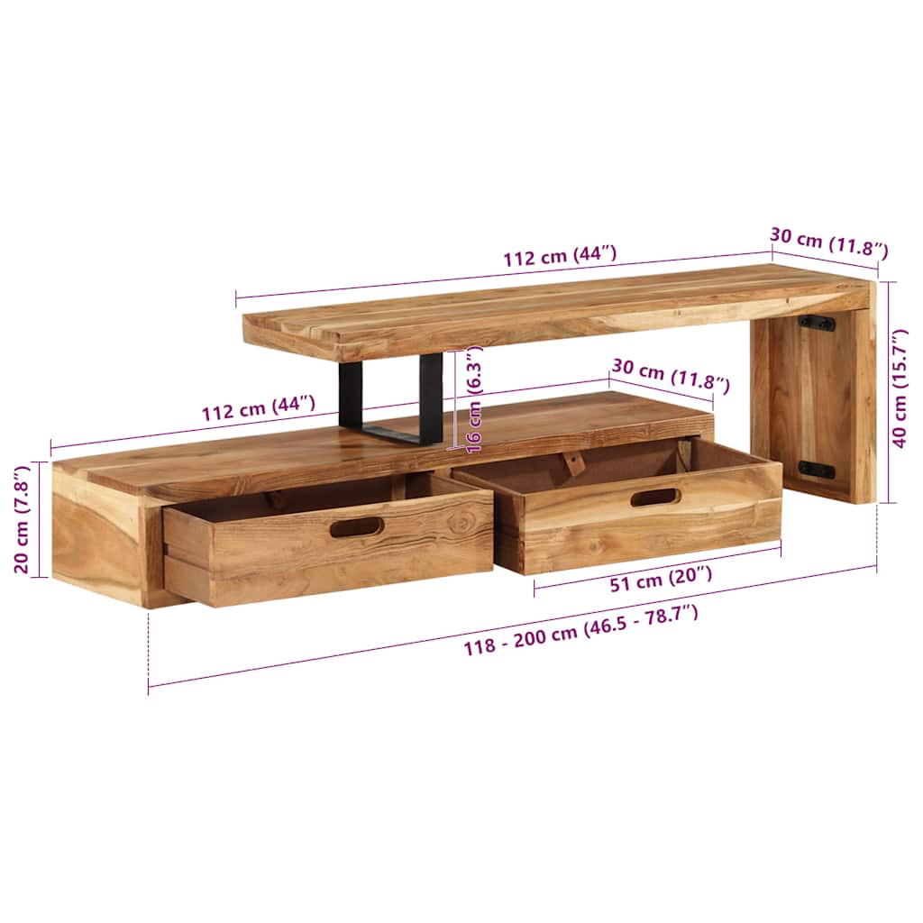 TV stalak (118-200) x 30 x 40 cm Masivno drvo akacije