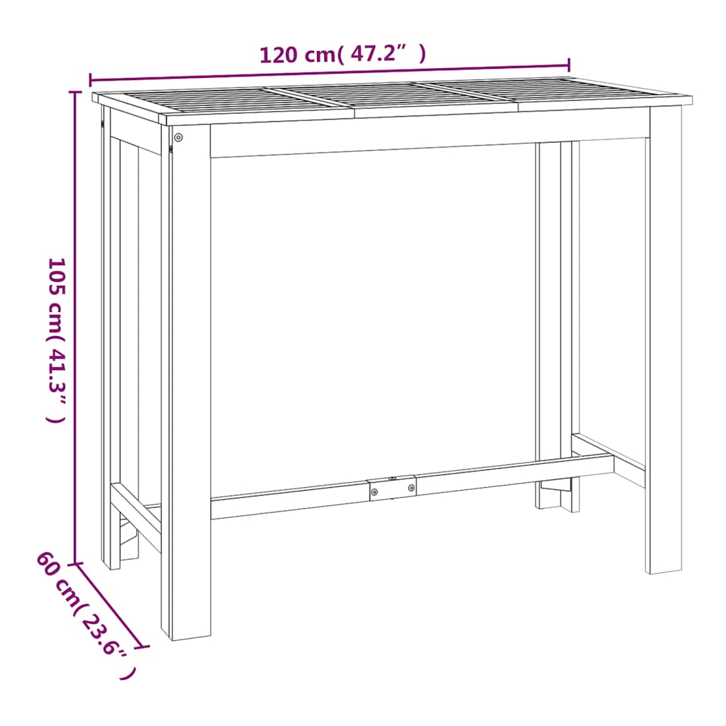 Vrtni barski stol 120 x 60 x 105 cm od masivnog bagremovog drva