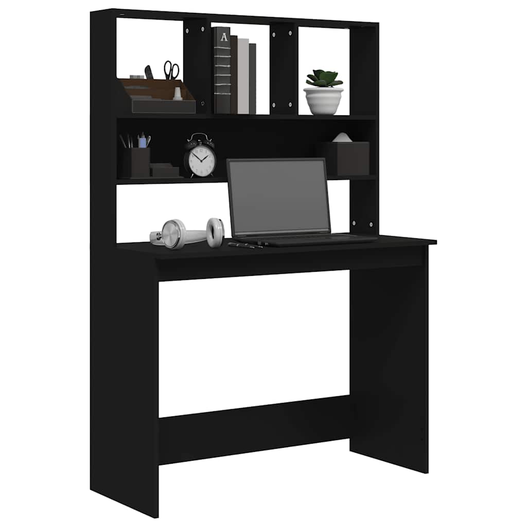Radni stol s policama crni 102 x 45 x 148 cm konstruirano drvo