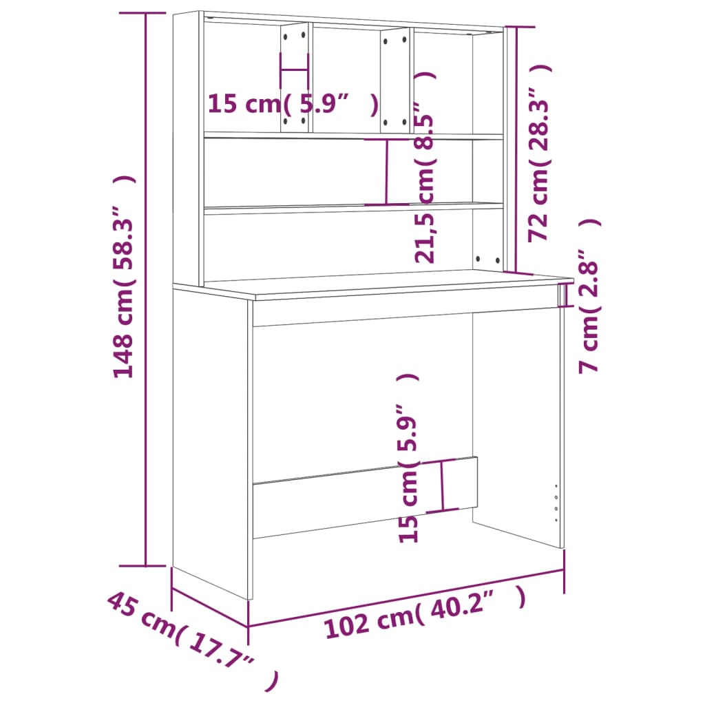 Radni stol s policama boja hrasta 102 x 45 x 148 cm drveni
