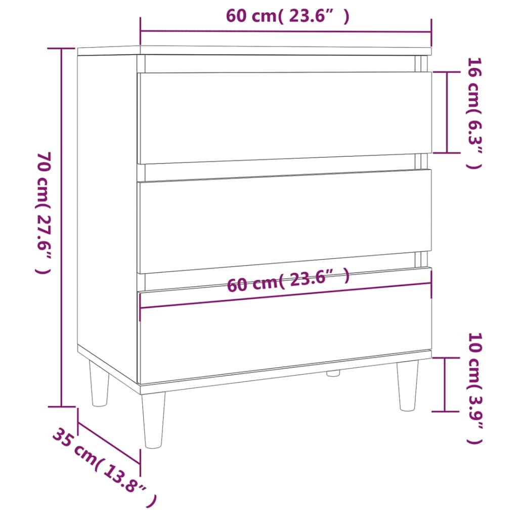 Komoda sjajna bijela 60 x 35 x 70 cm od konstruiranog drva