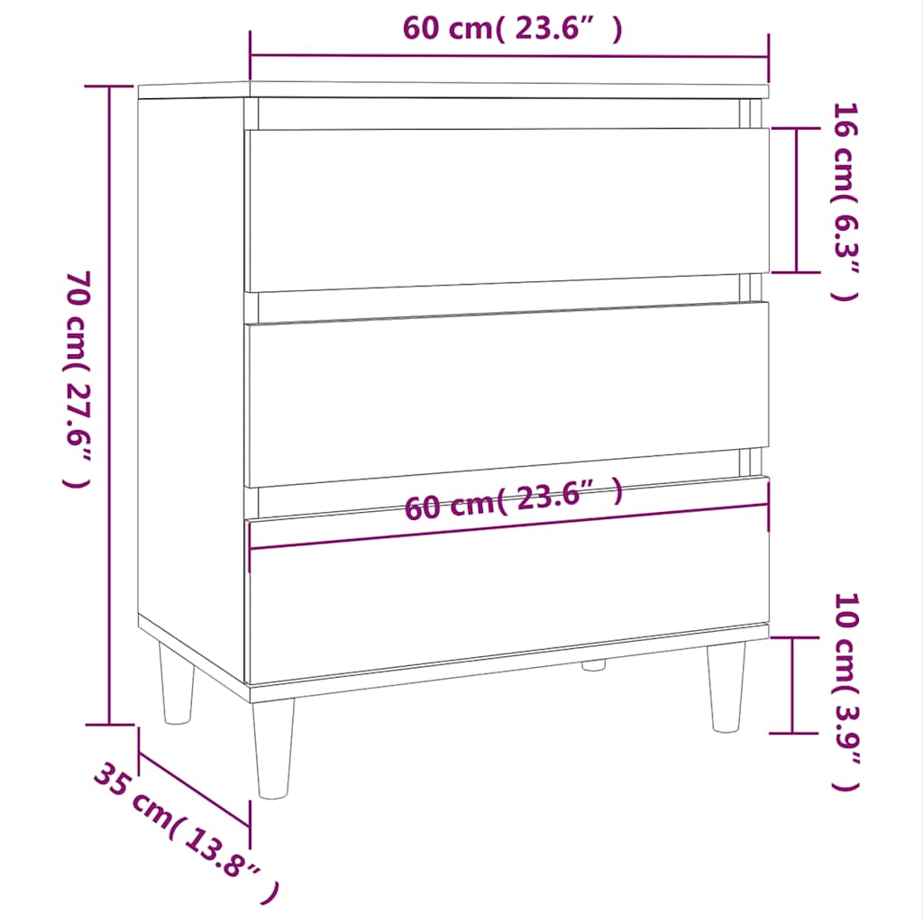 Komoda boja smeđeg hrasta 60 x 35 x 70 cm konstruirano drvo