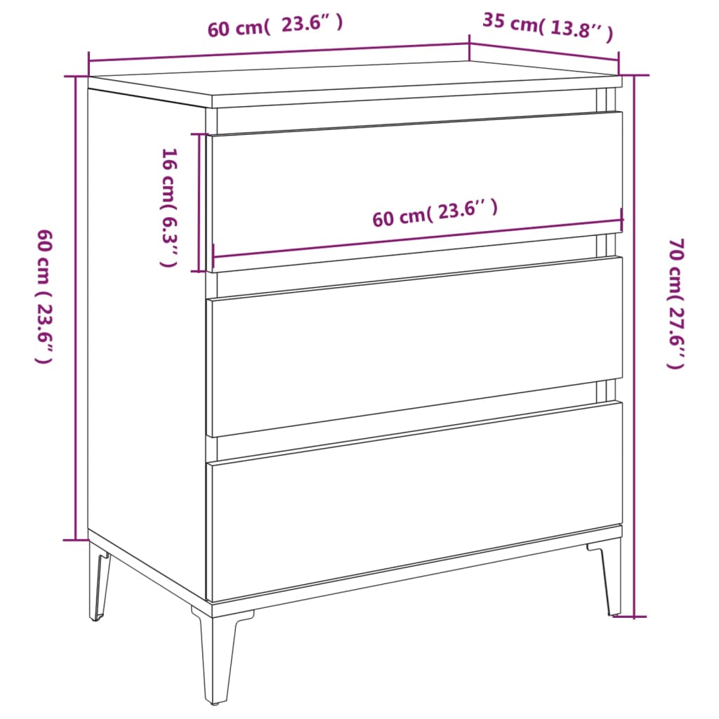Komoda boja dimljenog hrasta 60 x 35 x 70 cm konstruirano drvo