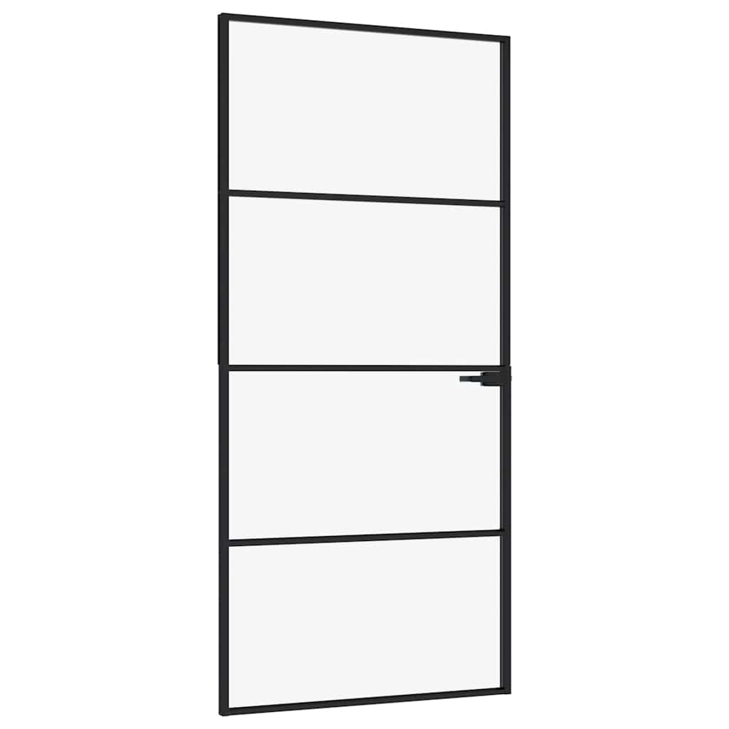 Sobna vrata crna 93 x 201,5 cm kaljeno staklo i aluminij tanka