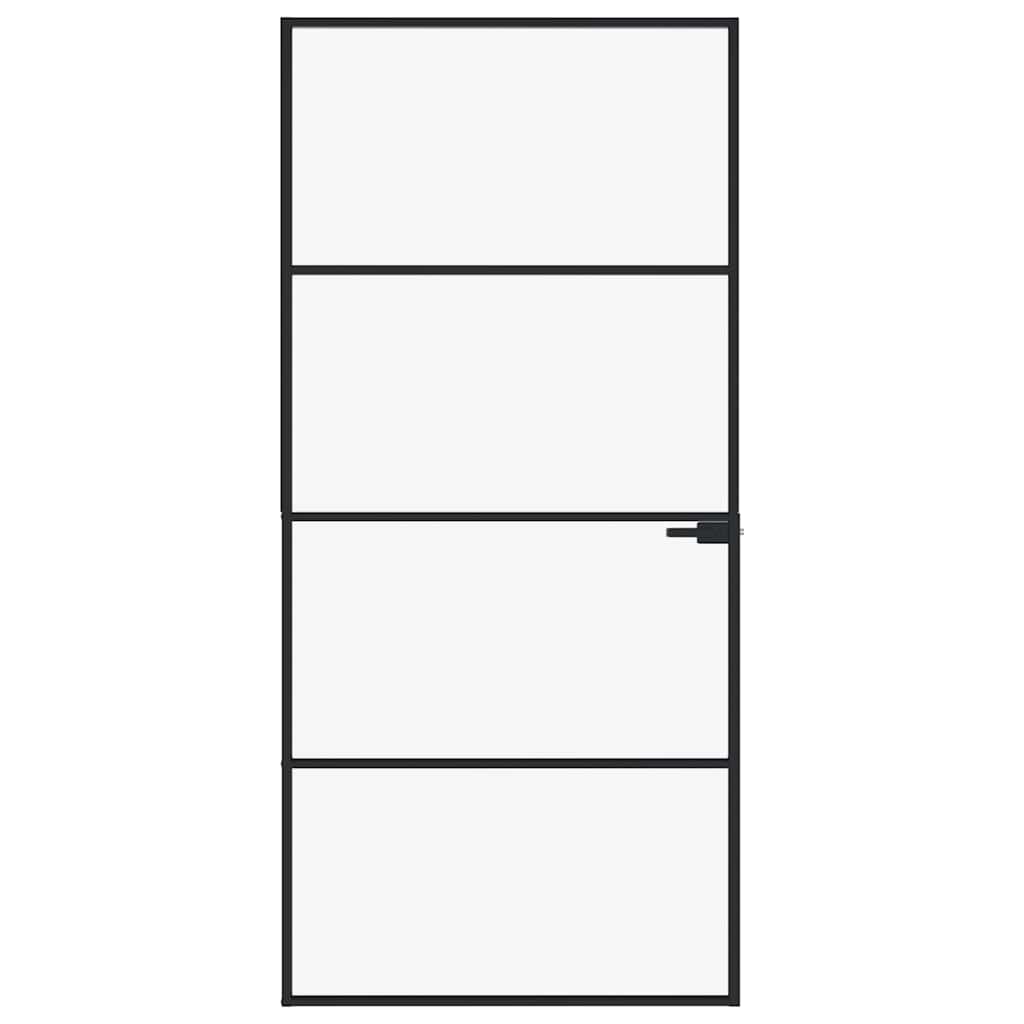 Sobna vrata crna 93 x 201,5 cm kaljeno staklo i aluminij tanka