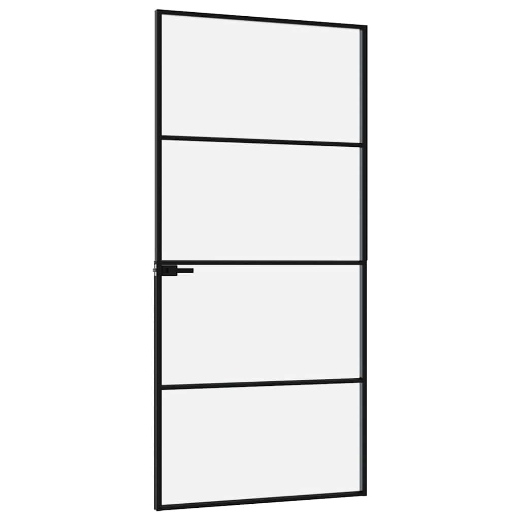 Sobna vrata crna 93 x 201,5 cm kaljeno staklo i aluminij tanka
