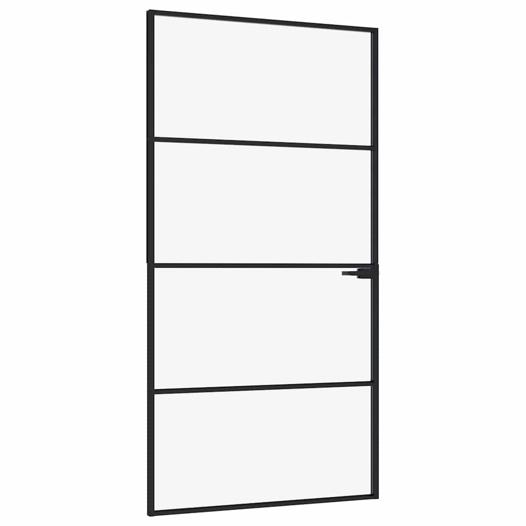 Sobna vrata crna 102 x 201,5 cm kaljeno staklo i aluminij tanka