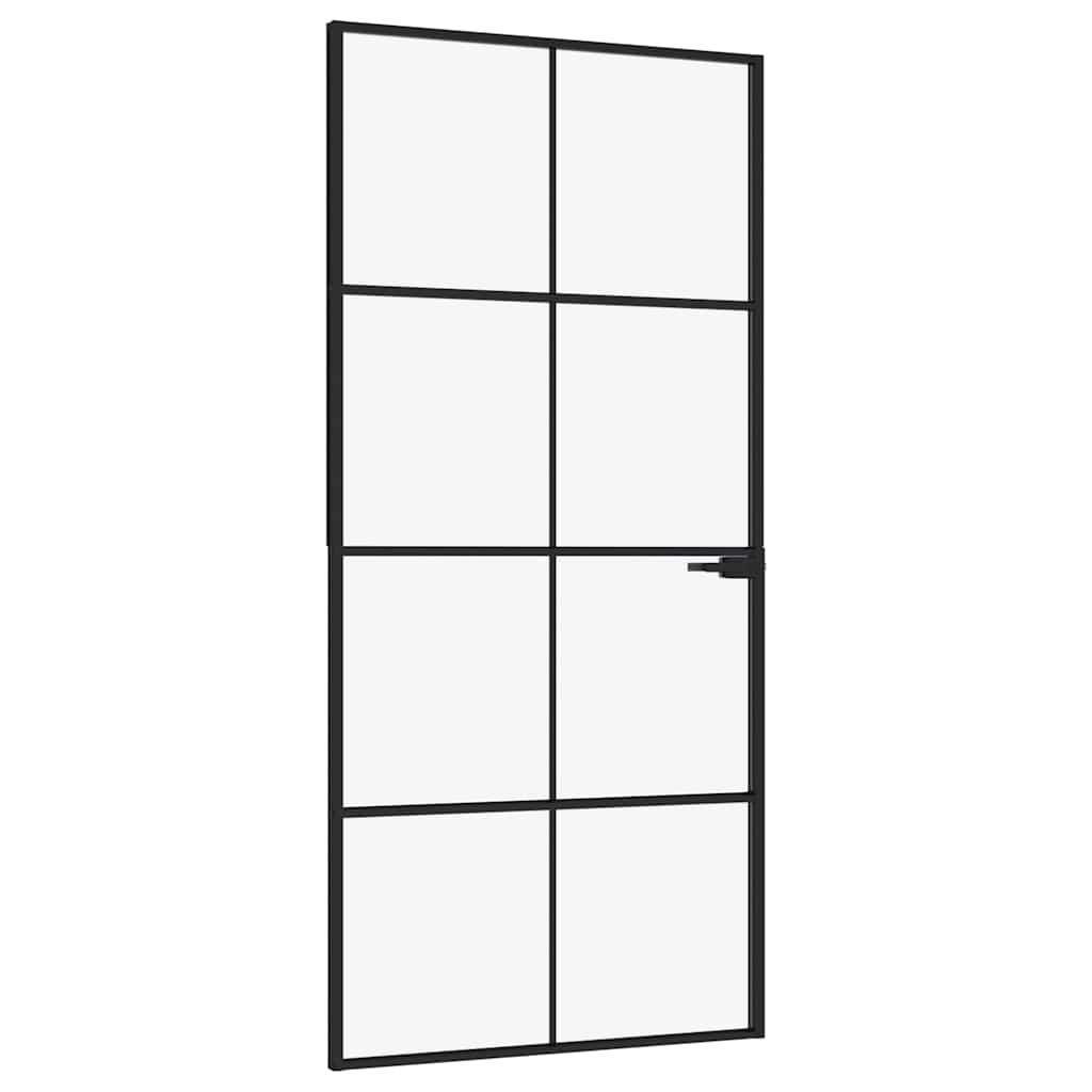 Sobna vrata crna 93 x 201,5 cm kaljeno staklo i aluminij tanka