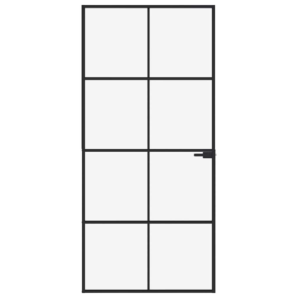 Sobna vrata crna 93 x 201,5 cm kaljeno staklo i aluminij tanka