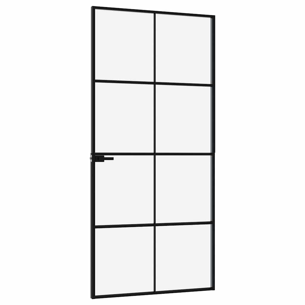 Sobna vrata crna 93 x 201,5 cm kaljeno staklo i aluminij tanka