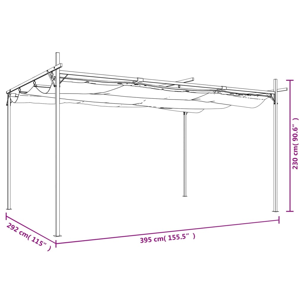 Pergola s pomičnim krovom smeđesiva 395x292x230 cm