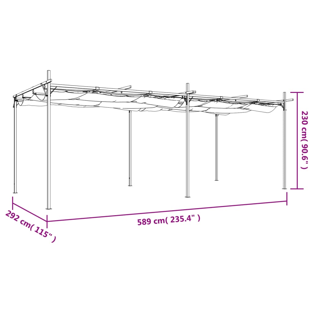 Pergola s pomičnim krovom smeđesiva 589x292x230 cm
