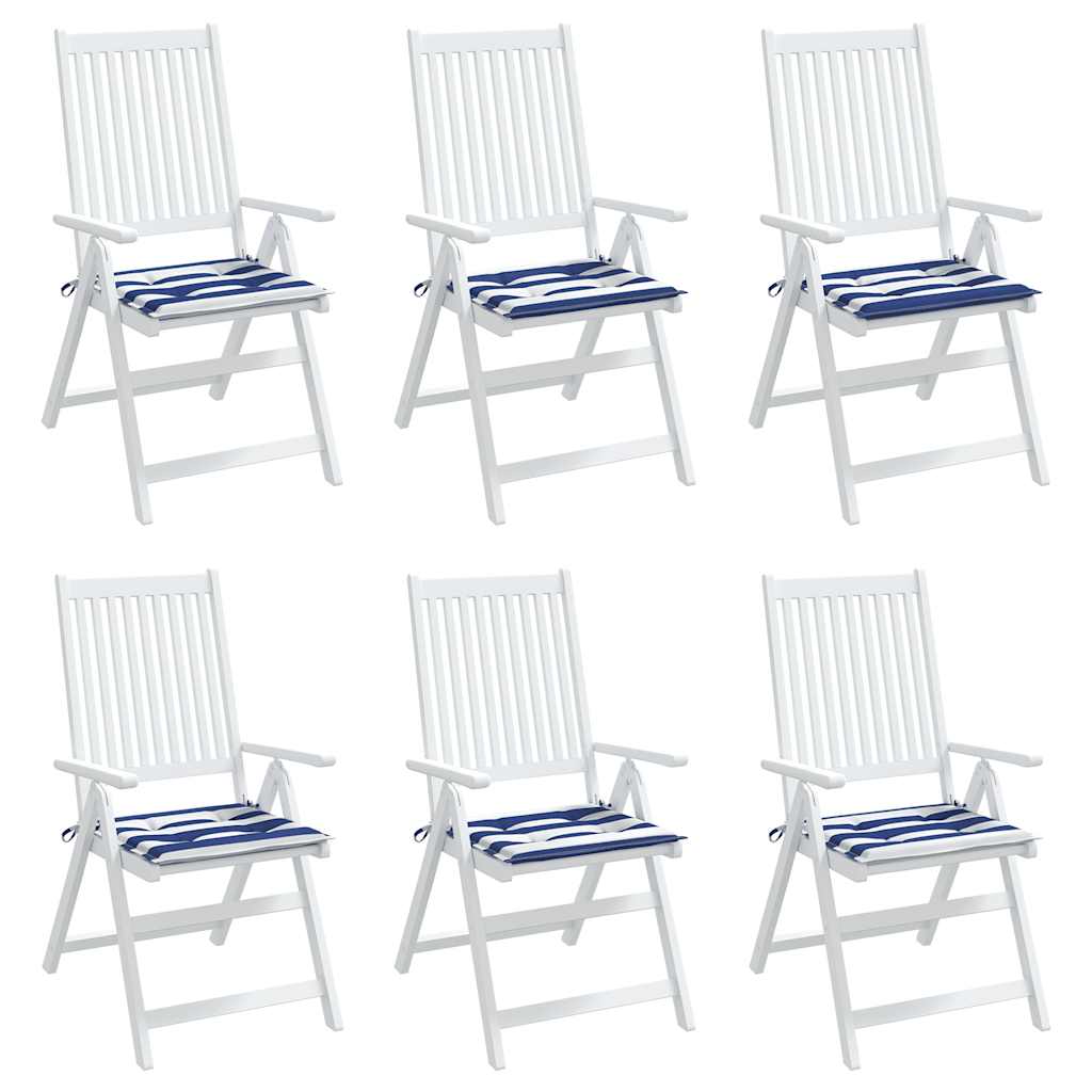 Jastuci za vrtne stolice 6 kom plavo-bijeli 50x50x4 cm tkanina