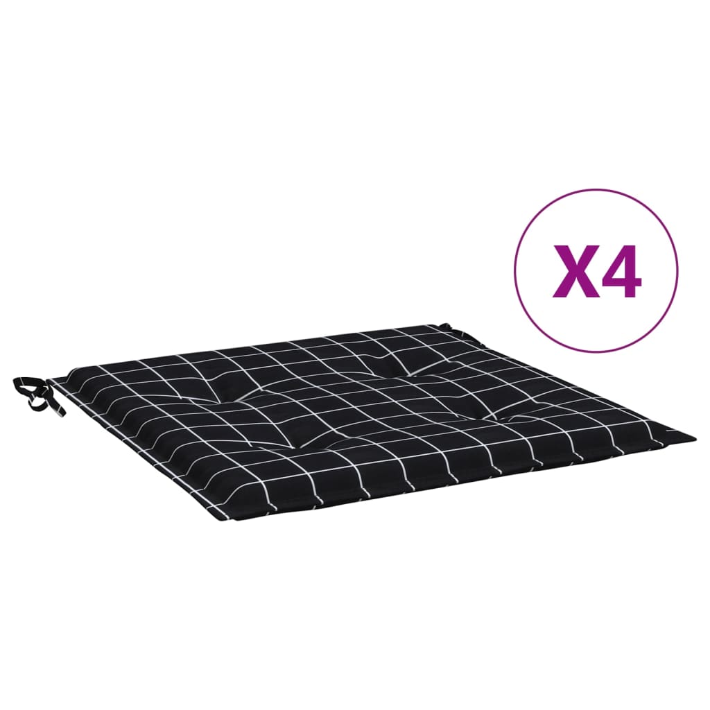 Jastuci za vrtne stolice 4 kom crni karirani 50x50x4 cm tkanina