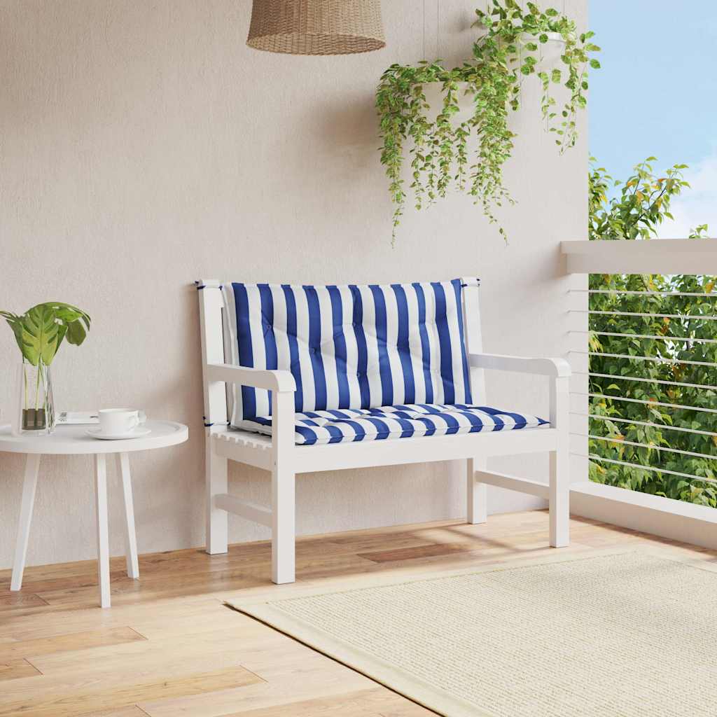 Jastuci za vrtnu klupu 2 kom plavo-bijeli prugasti 100x50x7 cm