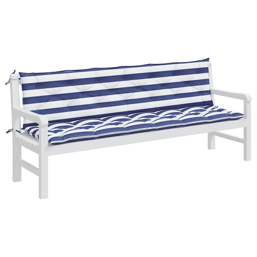 Jastuci za vrtnu klupu 2 kom plavo-bijeli prugasti 200x50x7 cm