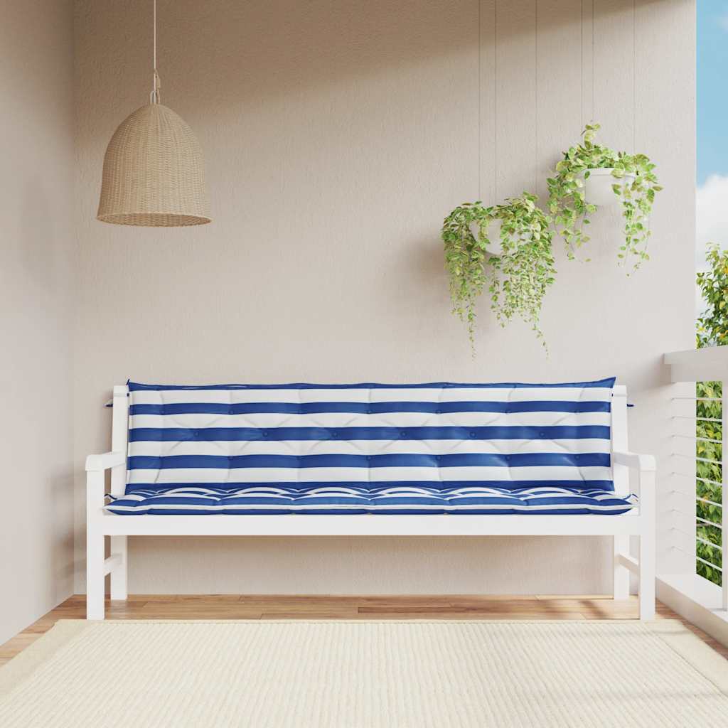 Jastuci za vrtnu klupu 2 kom plavo-bijeli prugasti 200x50x7 cm