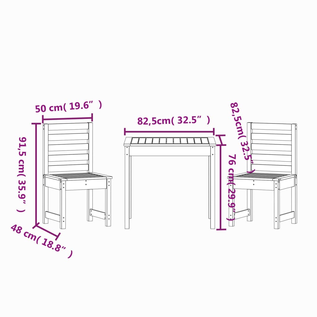 3-dijelni vrtni bistro set od masivnog drva duglazije