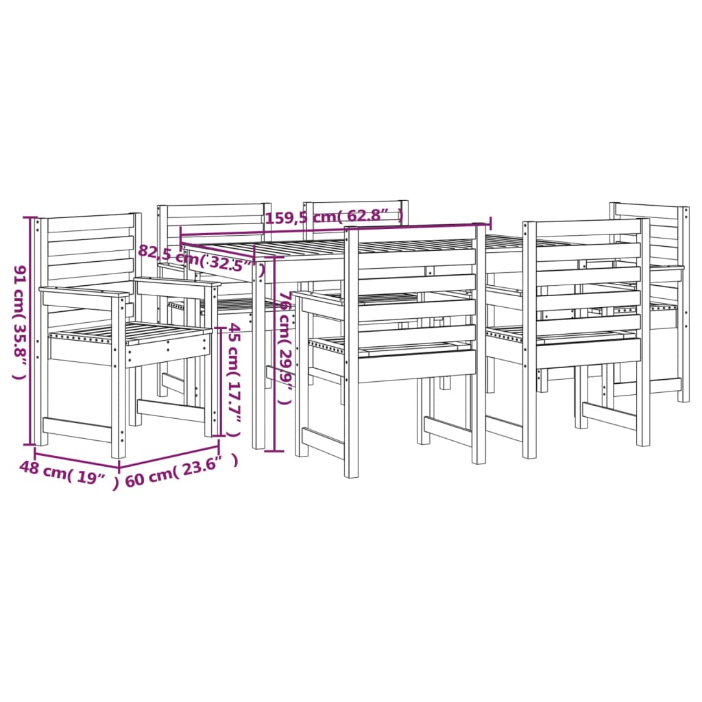 7-dijelni vrtni blagovaonski set od masivne borovine