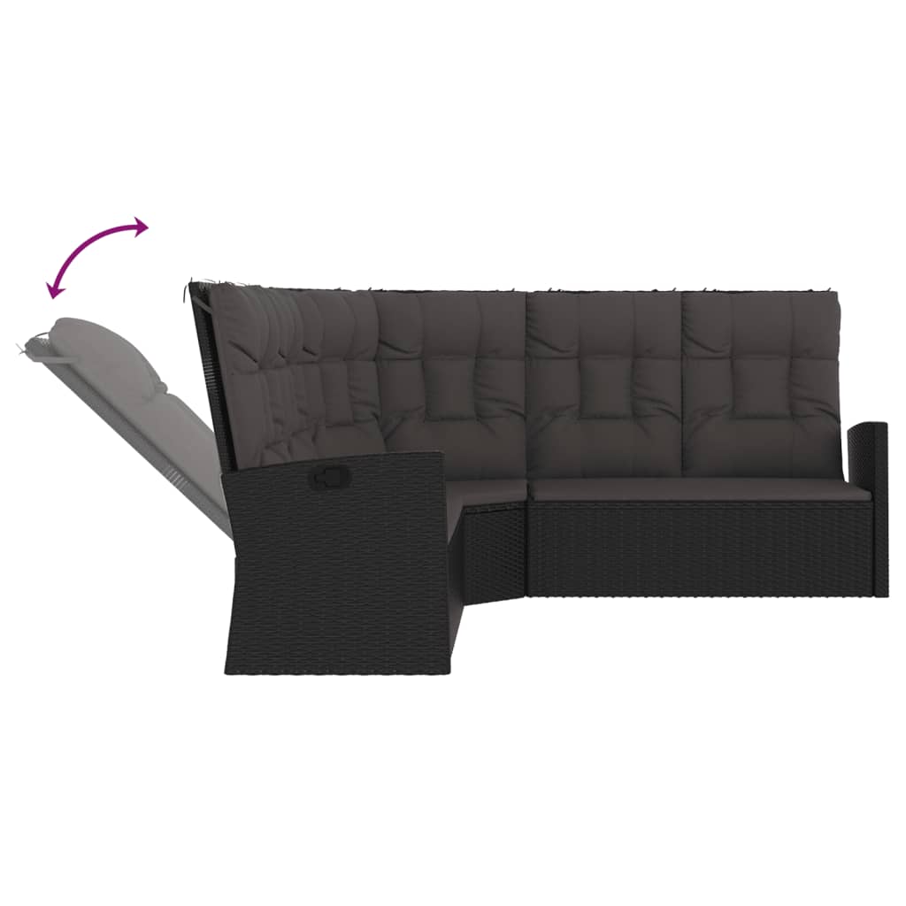3-dijelna vrtna garnitura od poliratana s jastucima crna