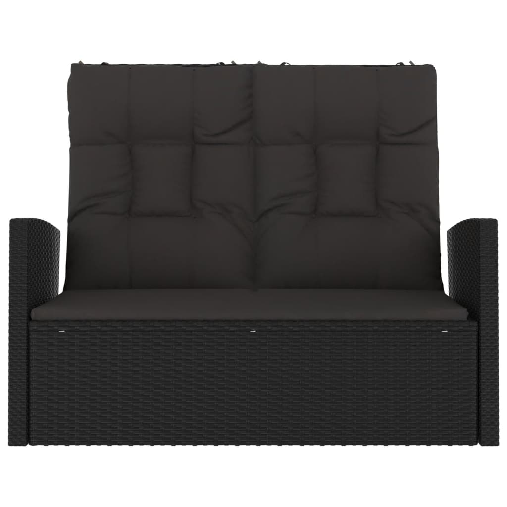 Nagibna vrtna klupa s jastucima crna 118 cm od poliratana