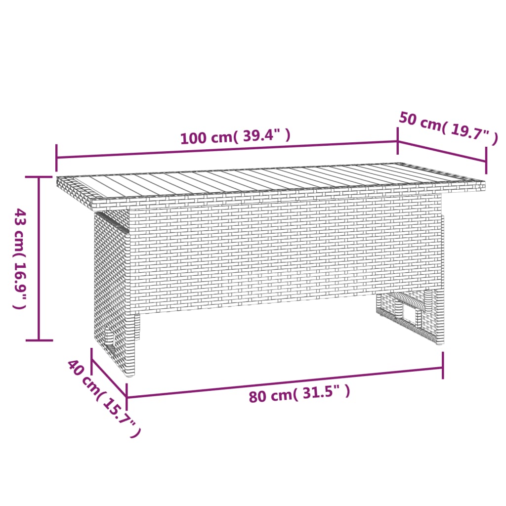Vrtni stol crni 100x50x43/63 cm od drva bagrema i poliratana