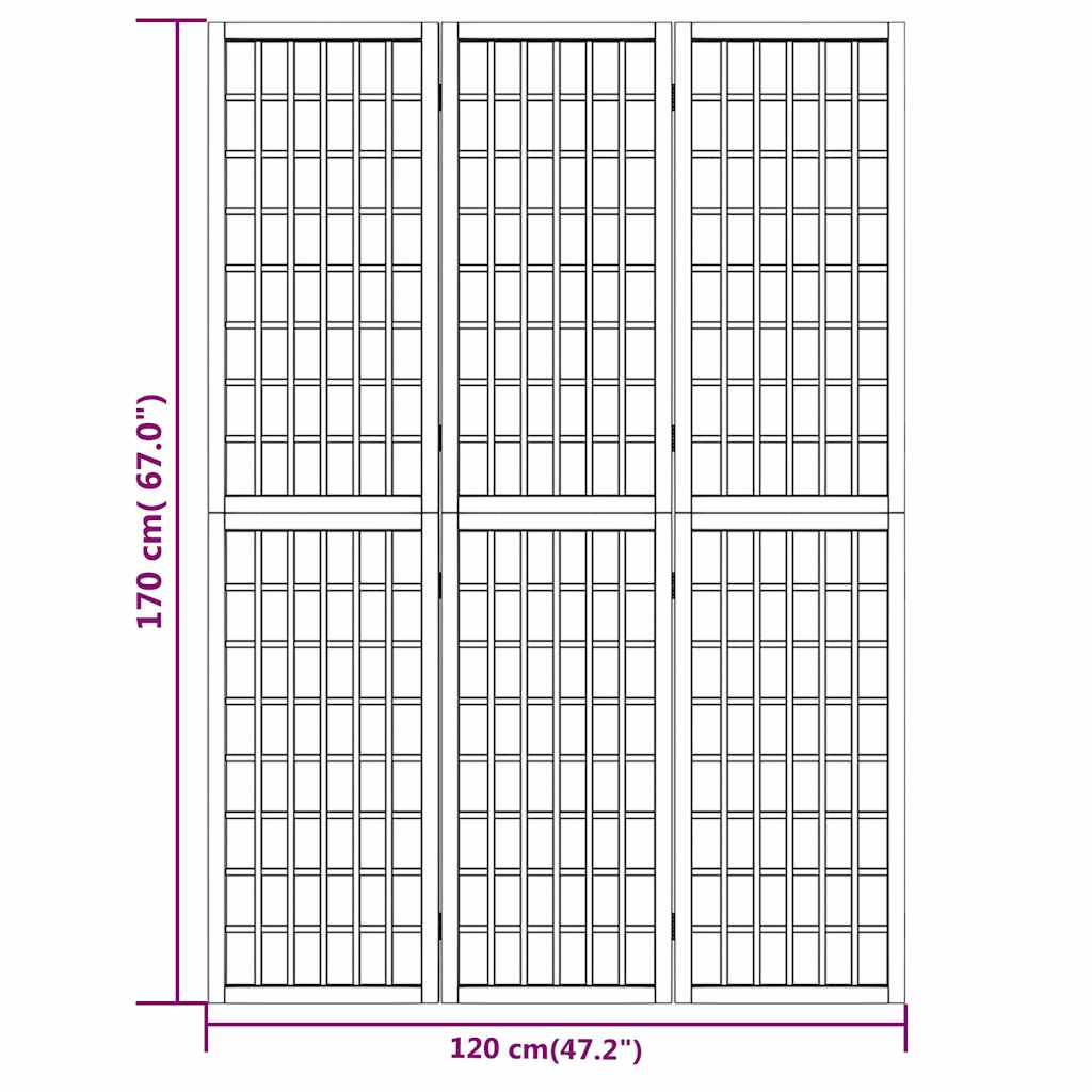 Sklopiva sobna pregrada 3 panela japanski stil 120x170 cm crna