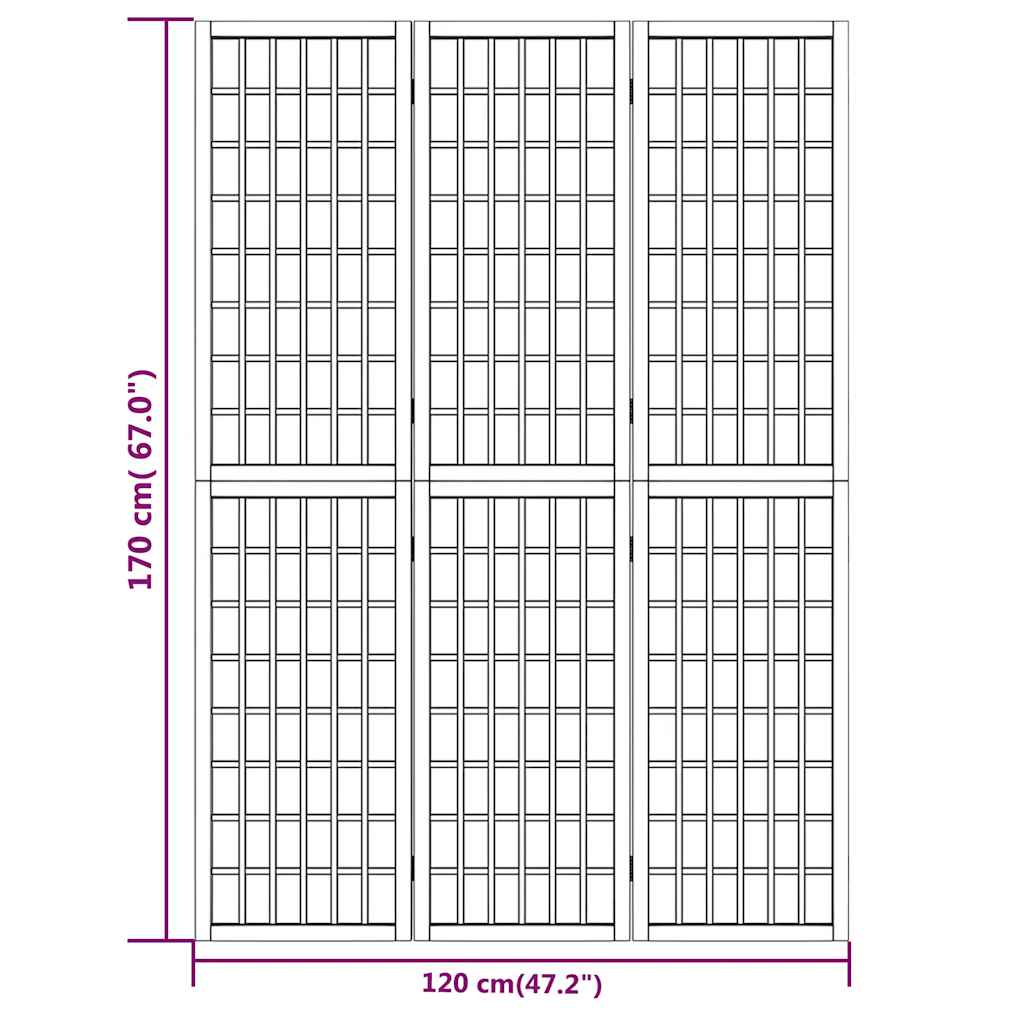 Sklopiva sobna pregrada 3 panela japanski stil 120x170cm bijela
