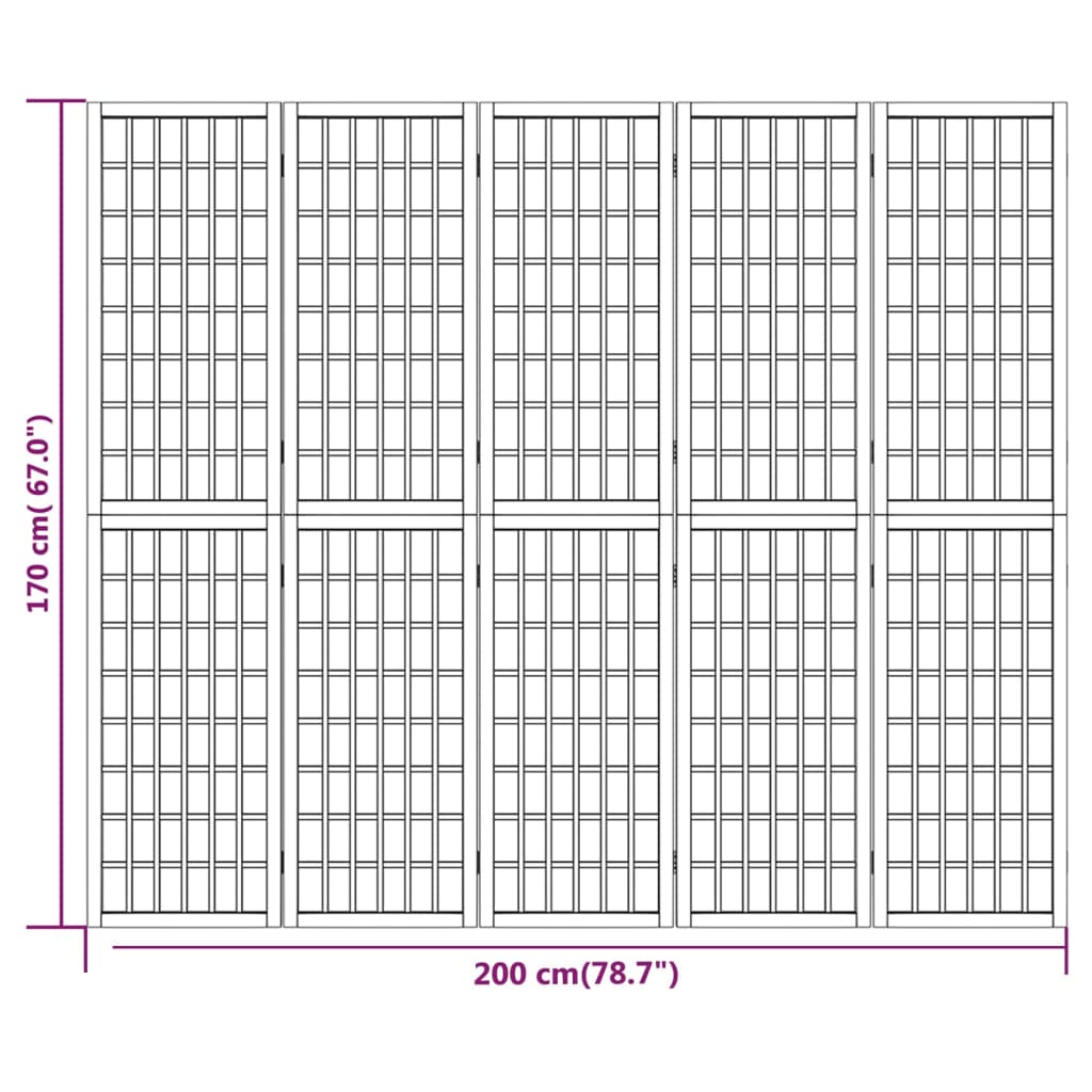 Sklopiva sobna pregrada 5 panela japanski stil 200x170cm bijela