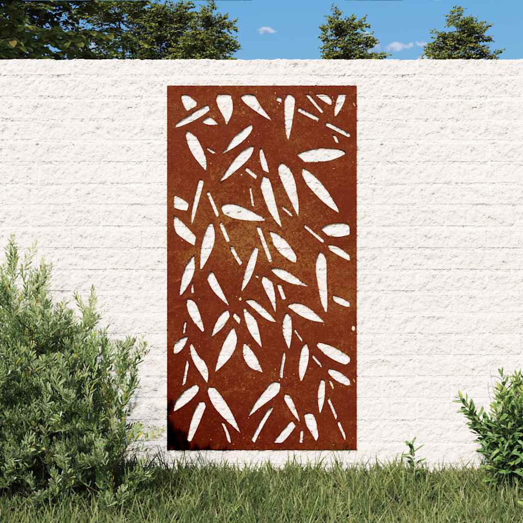 Vrtni zidni ukras 105x55 cm čelik COR-TEN uzorak lišća bambusa