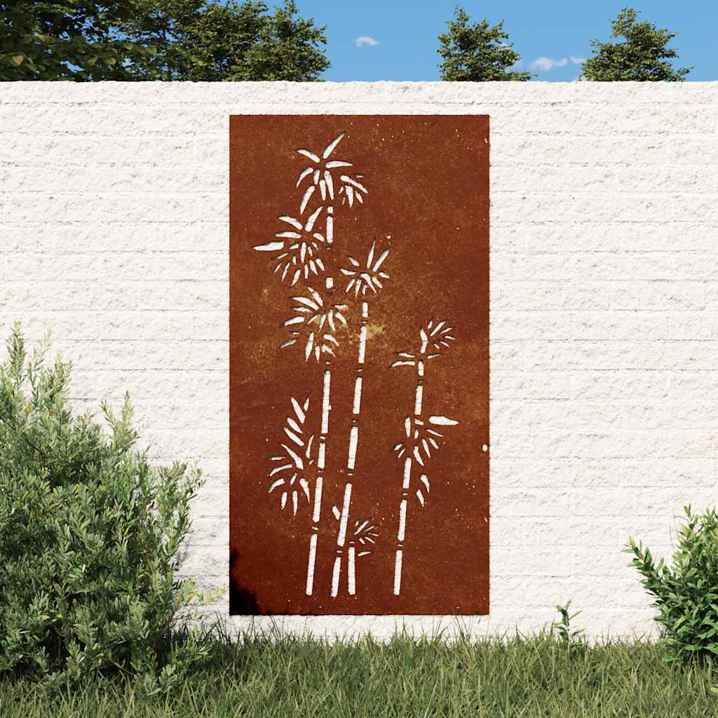 Vrtni zidni ukras 105 x 55 cm čelik COR-TEN s uzorkom bambusa