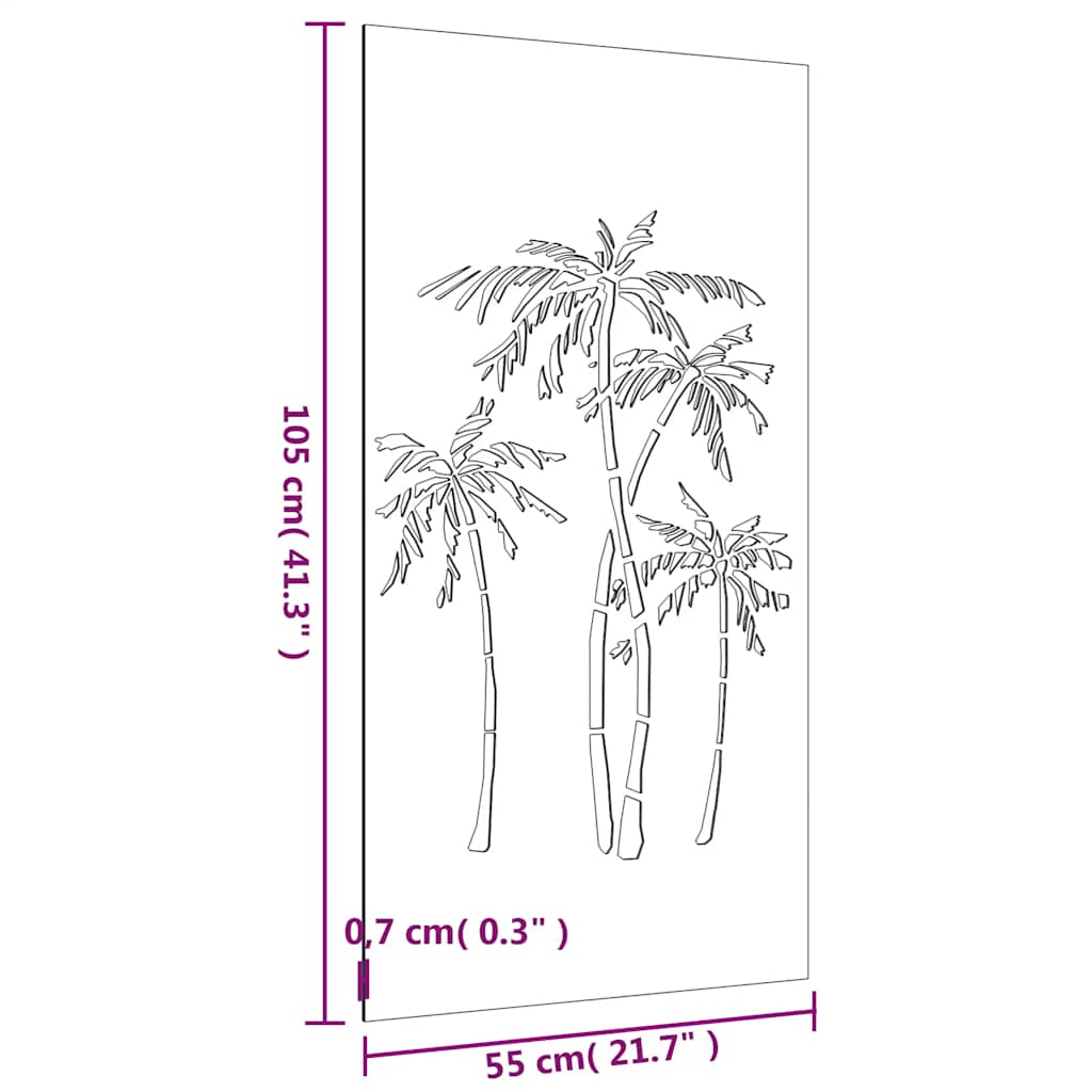 Vrtni zidni ukras 105 x 55 cm čelik COR-TEN s uzorkom palme