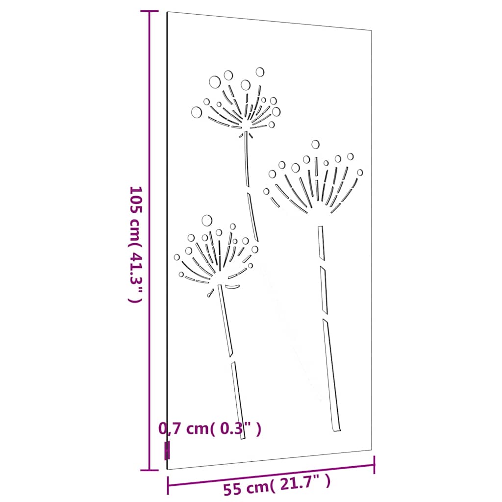 Vrtni zidni ukras 105 x 55 cm čelik COR-TEN s cvjetnim uzorkom