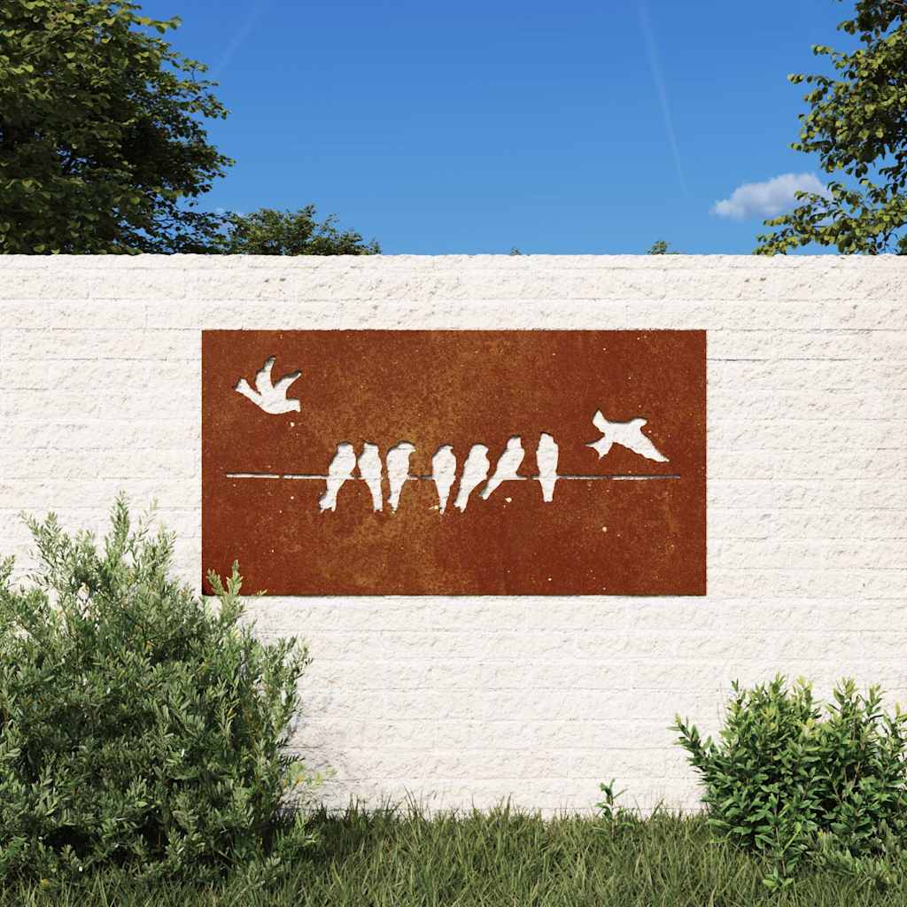 Vrtni zidni ukras 105 x 55 cm od čelika COR-TEN s uzorkom ptica