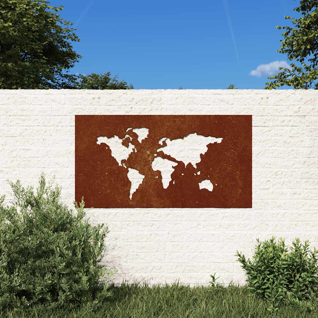 Vrtni zidni ukras 105x55 cm čelik COR-TEN uzorak karte svijeta