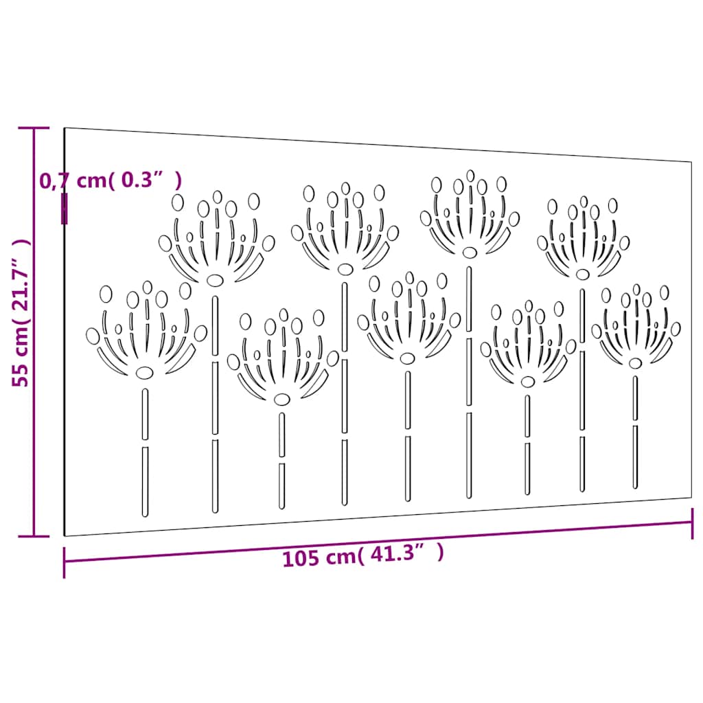 Vrtni zidni ukras 105 x 55 cm čelik COR-TEN s cvjetnim uzorkom