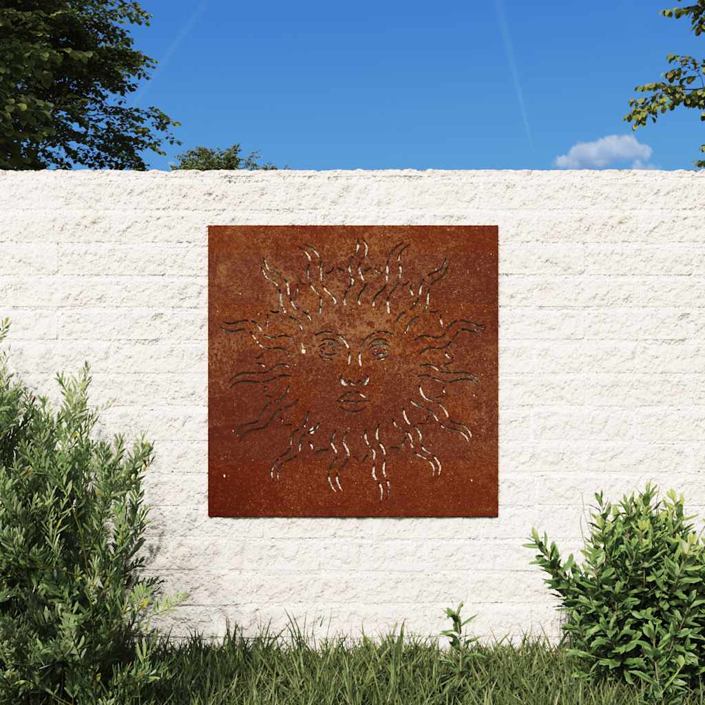 Vrtni zidni ukras 55 x 55 cm od čelika COR-TEN s uzorkom sunca