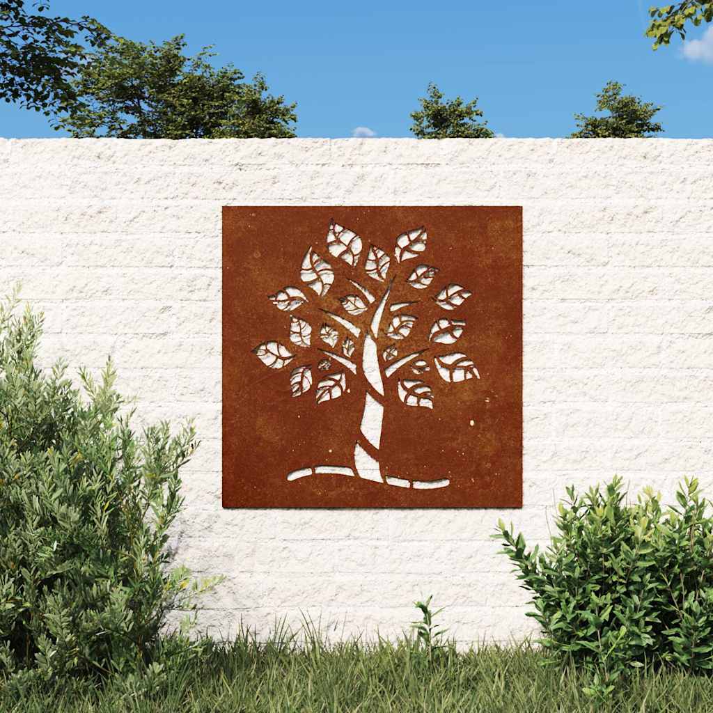 Vrtni zidni ukras 55 x 55 cm čelik COR-TEN s uzorkom stabla
