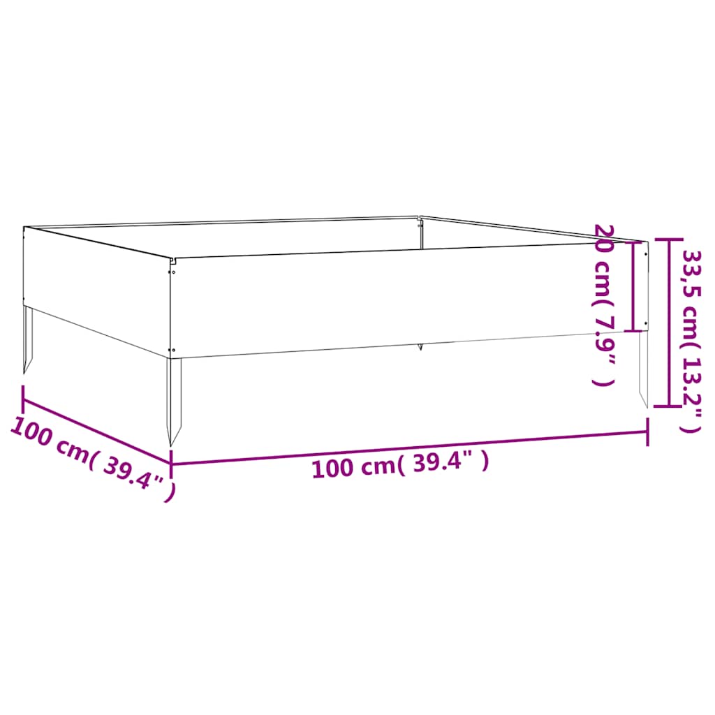 Povišena vrtna gredica 100 x 100 x 33,5 cm od čelika COR-TEN