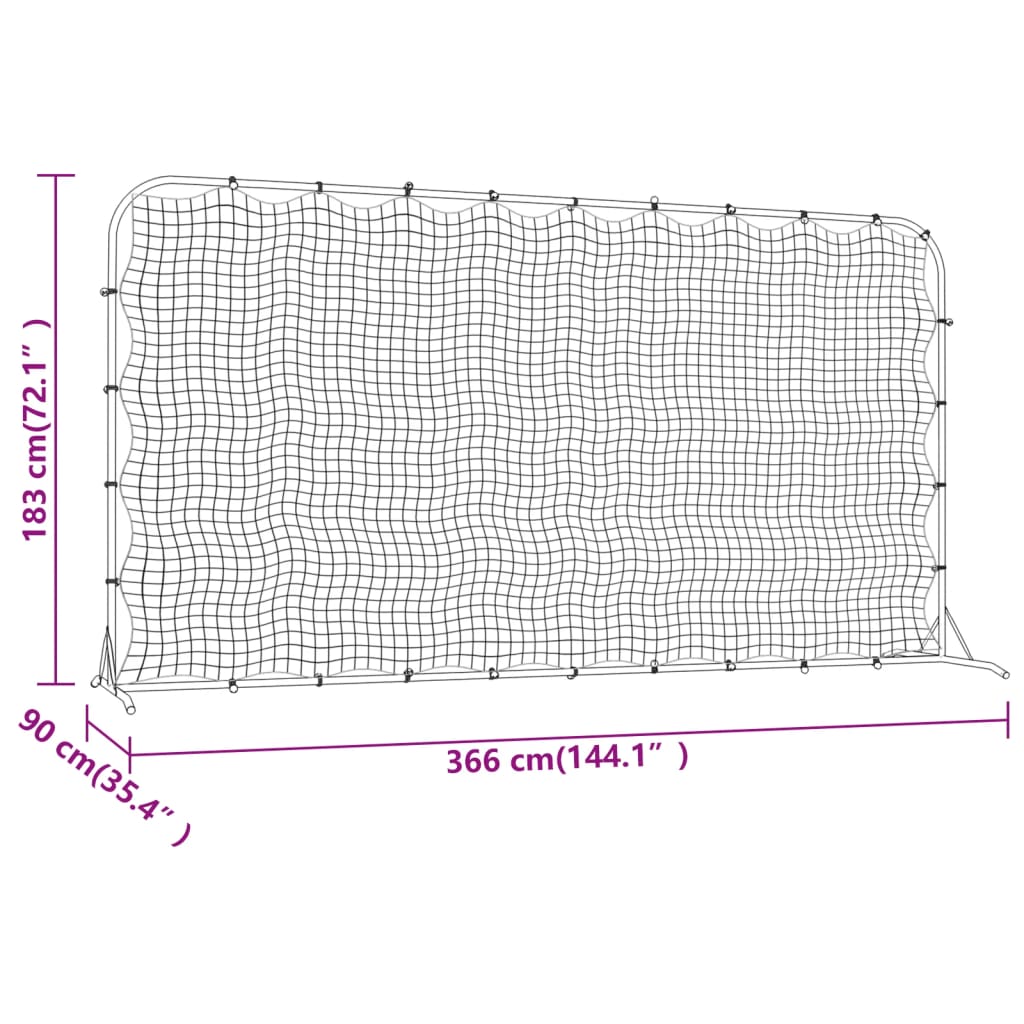 Nogometna mreža za odbijanje crna 366 x 90 x 183 cm HDPE