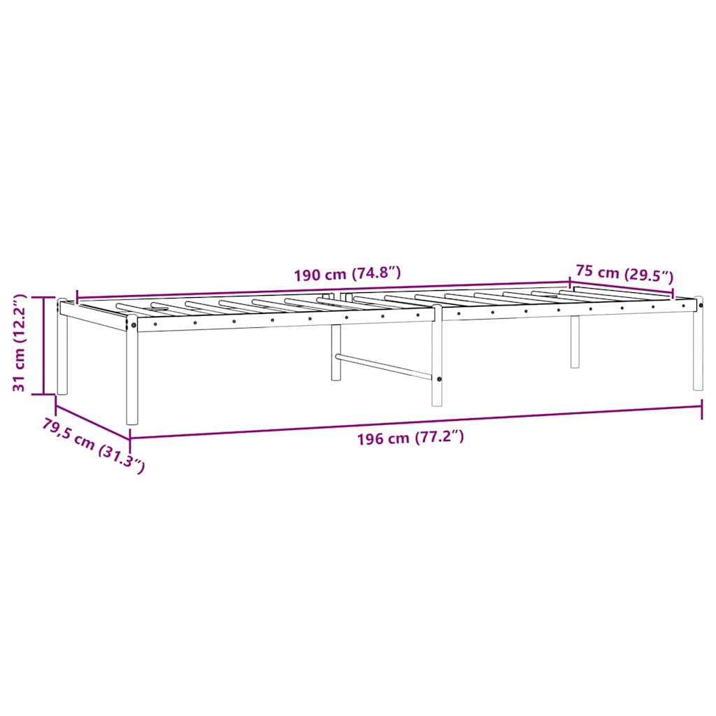 Metalni okvir za krevet crni 75 x 190 cm