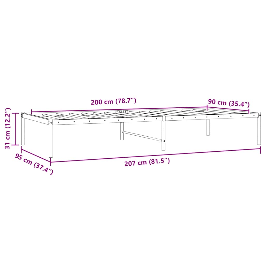 Metalni okvir za krevet crni 90 x 200 cm