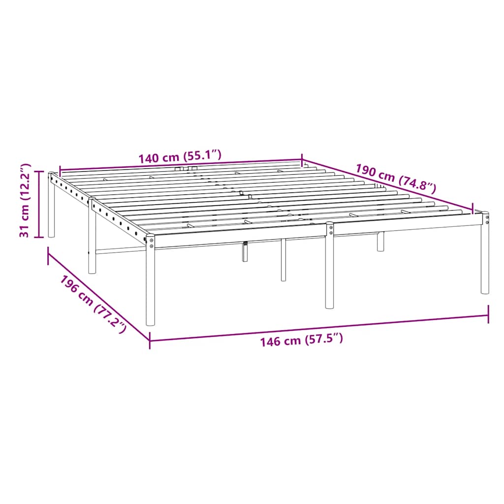 Metalni okvir za krevet crni 140x190 cm