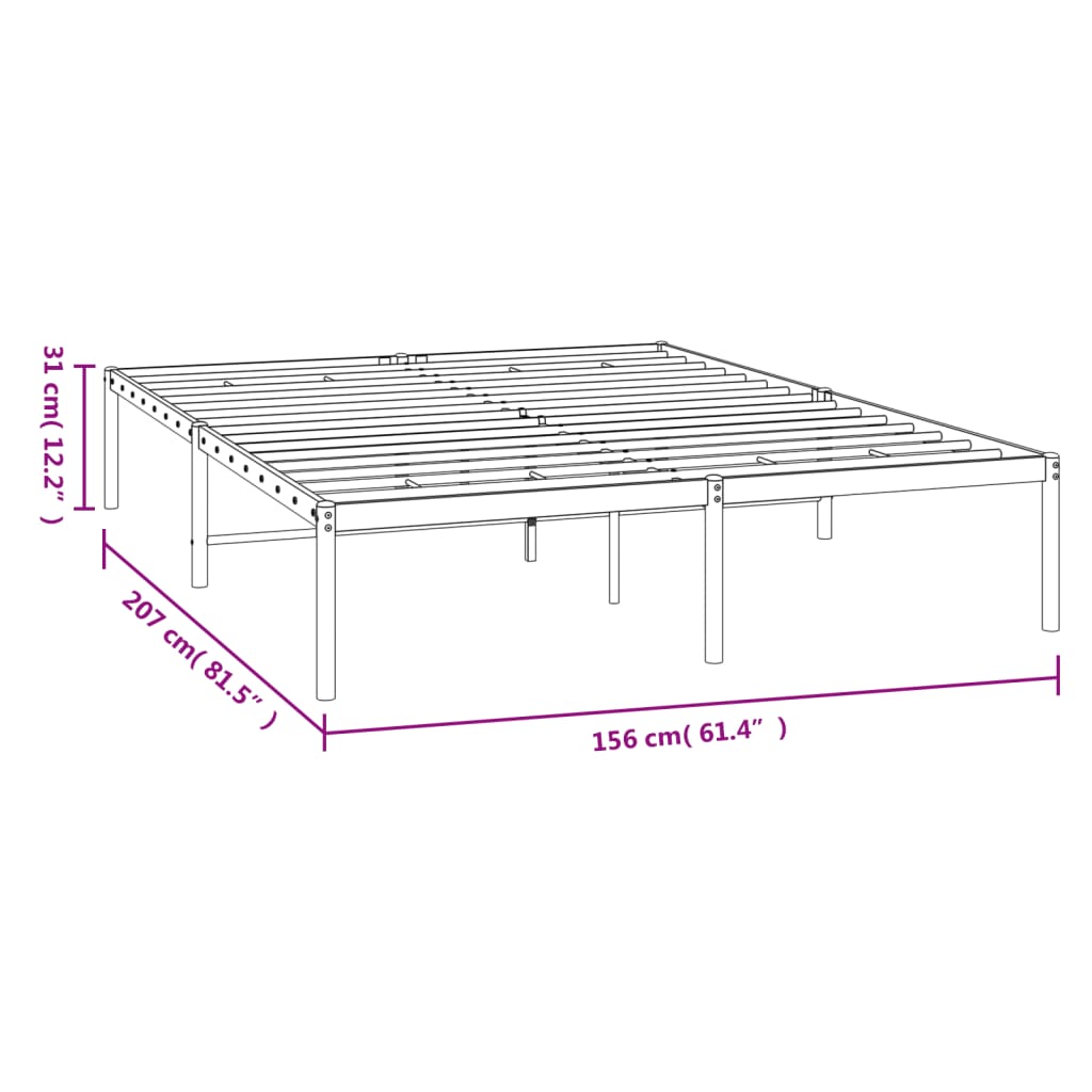 Metalni okvir za krevet crni 150x200 cm